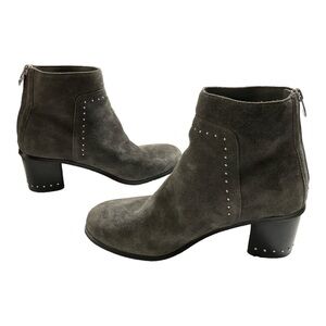 Marc Fisher Grey Suede Leather Ankle Boots with Chunky Heel, Silver Studs sz 8
